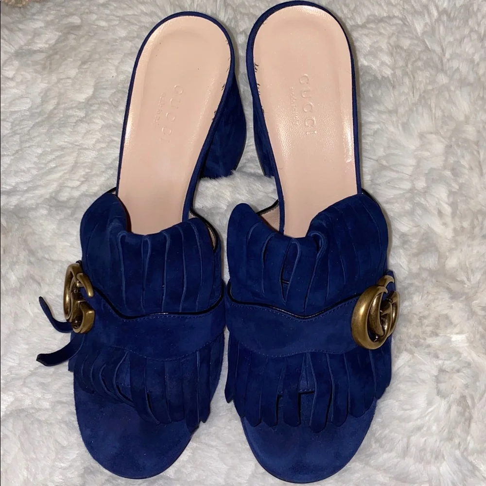 Gucci Women's GG Navy Fringe Sandals